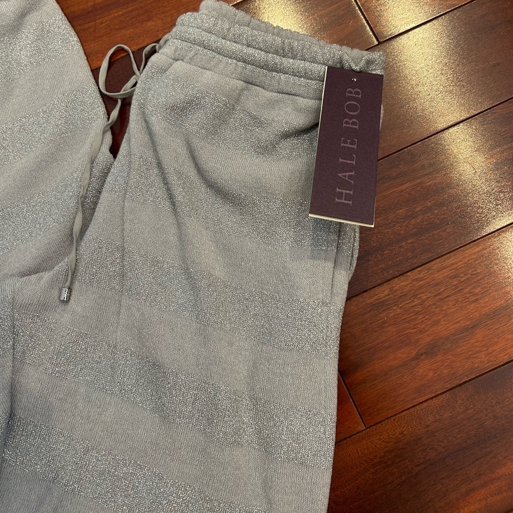 NWT-Hale Bob Metallic Stripe Jogger Pants Silver Gray Light Gray - Picture 2 of 13
